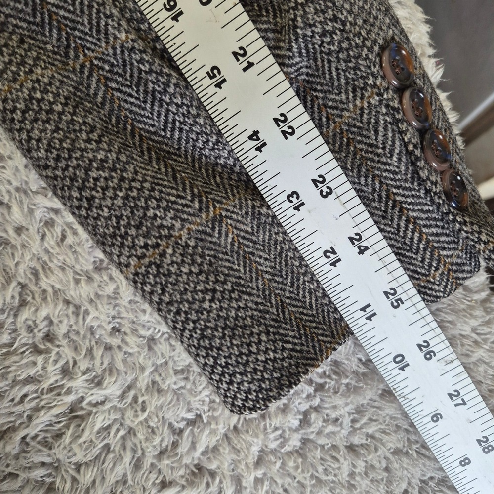 Evan-Picone Pure Wool Blazer 38L Mens Grey Herringbone Windowpane Sport Coat VTG - Picture 8 of 8